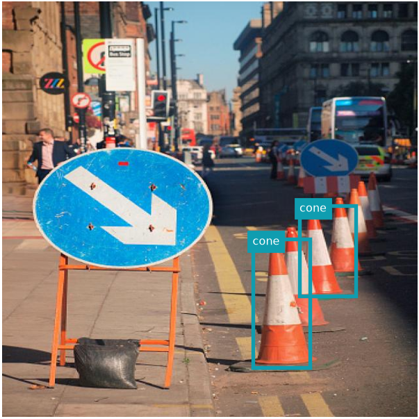 Traffic cone detections in a real street image